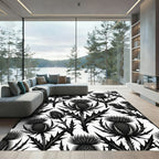 Monochrome Botanical Thistle Black White Rug