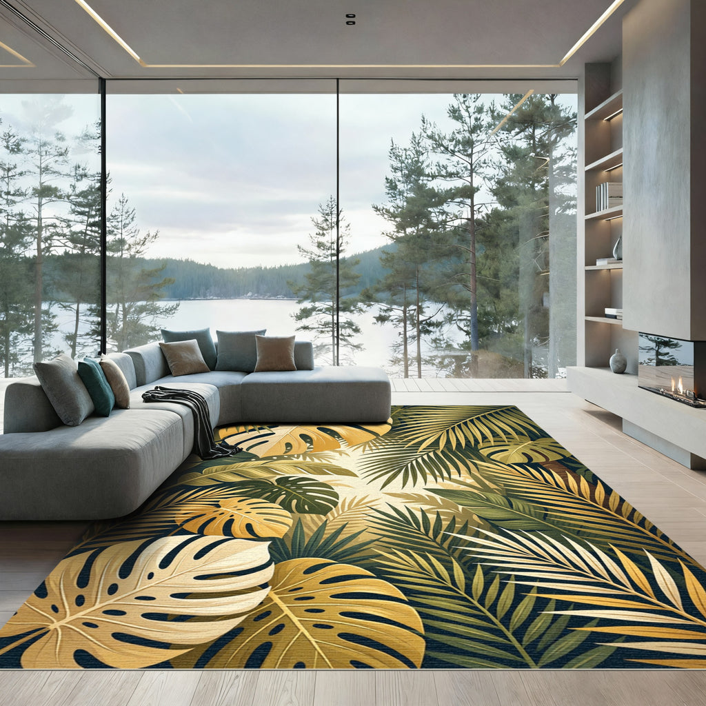Lush Golden Tropical Foliage Rug