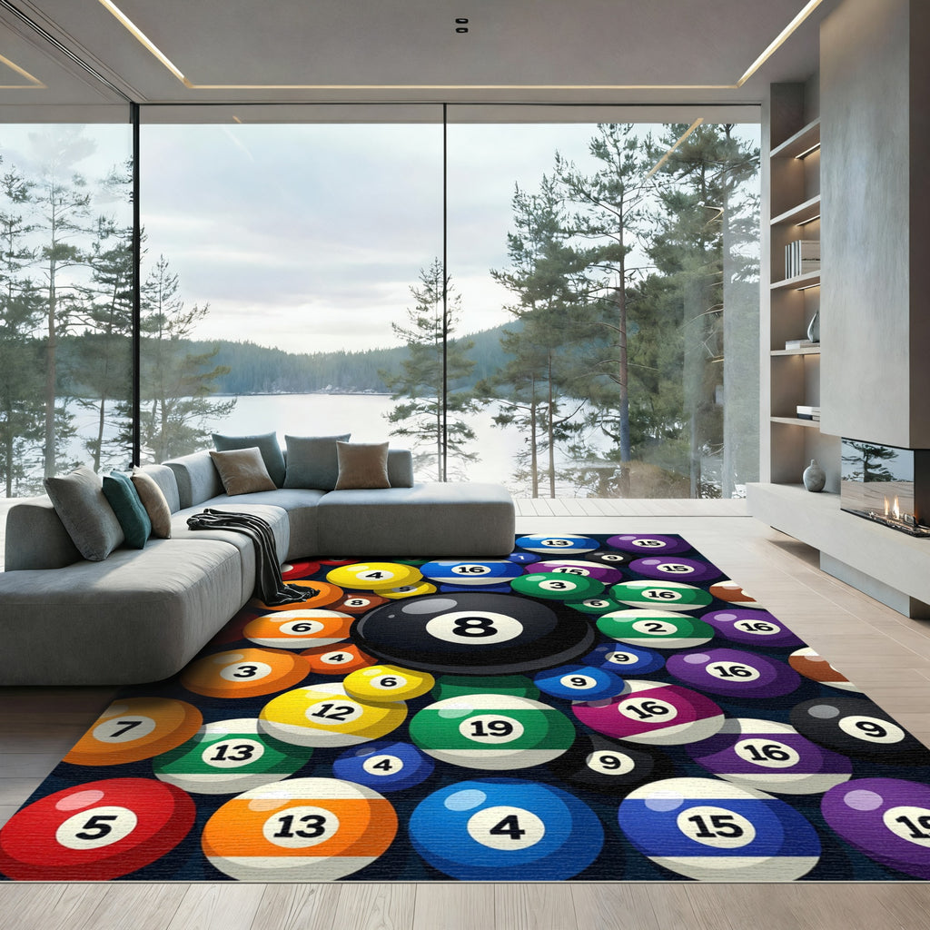 Vibrant Multi Colored Billiard Ball Collage Rug