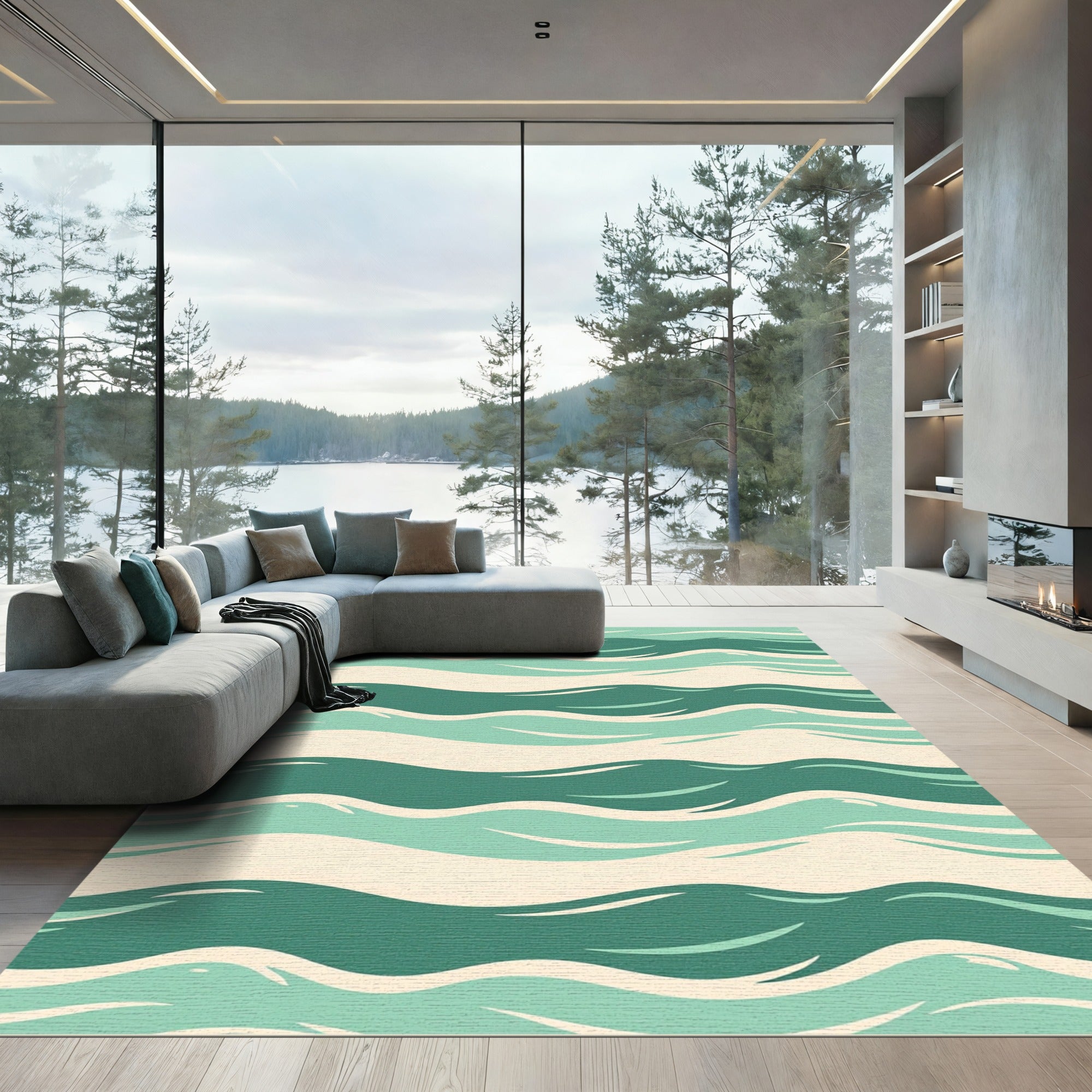 Verdant Aqua Wave Stripes Rug