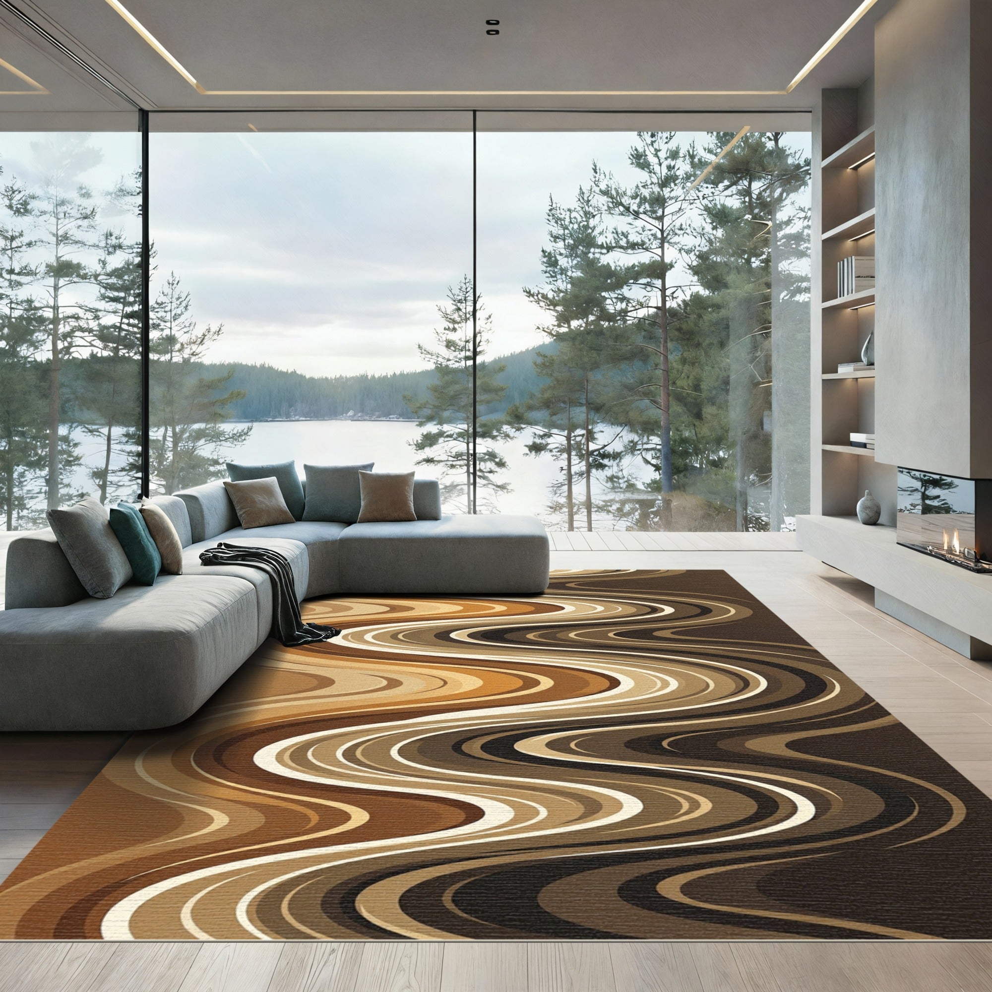 Earthy Swirling Tones Abstract Rug