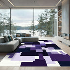 Geometric Purple and White Block Composition Rug