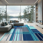 Modern Geometric Blue Striped Grid Rug