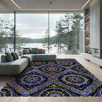 Royal Blue Golden Star Medallion Tile Rug