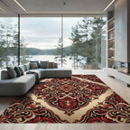 Crimson Red Floral Damask Ornament Rug