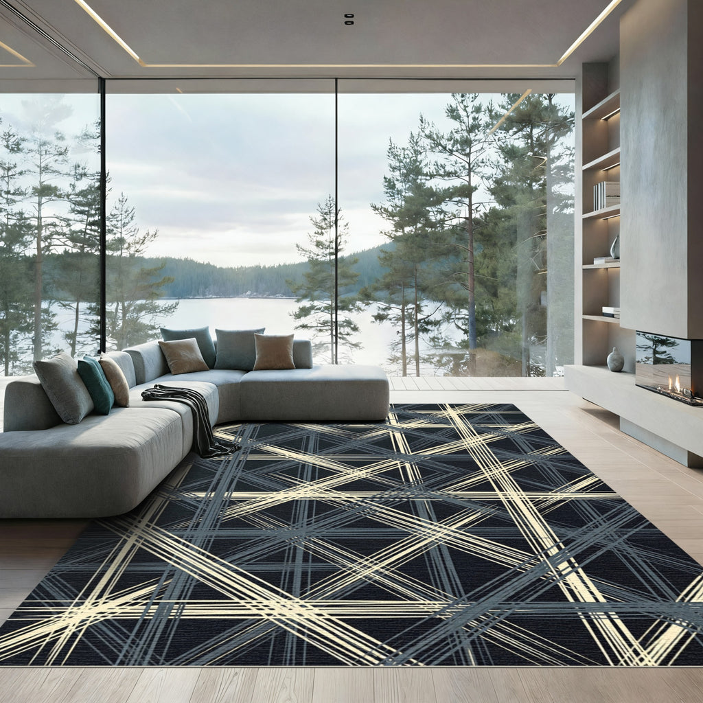 Modern Crosshatch Geometric Grid Rug