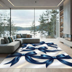 Elegant Navy Blue Silk Ribbon Bows Rug