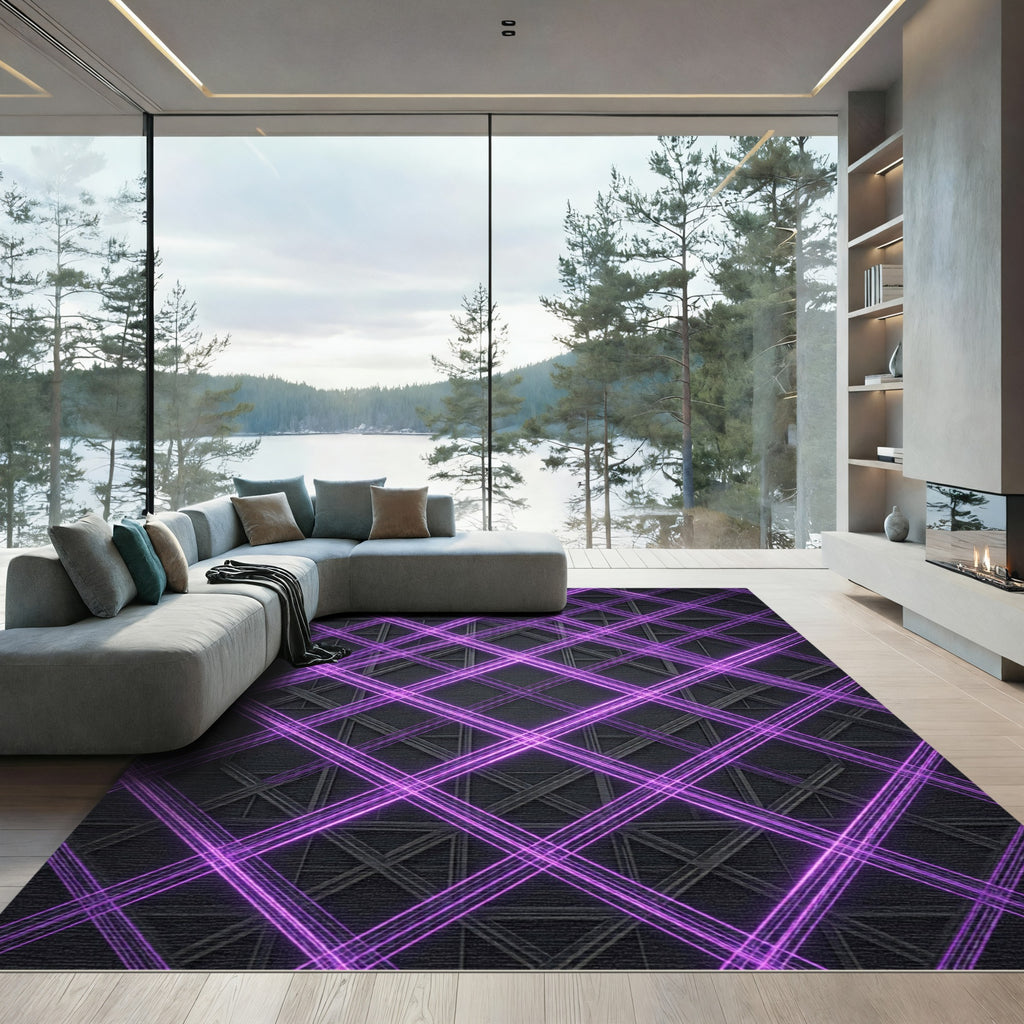 Neon Purple Intersecting Geometric Lattice Rug