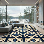 Navy and Cream Geometric Cross Grid Rug