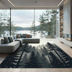 Misty Forest Evergreen Pine Silhouette Rug