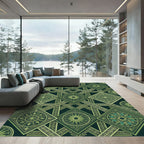 Emerald Geometric Botanical Interlocking Tile Rug