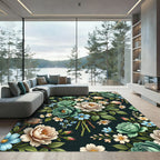 Vintage Botanical Rose Bouquet Arrangement Rug