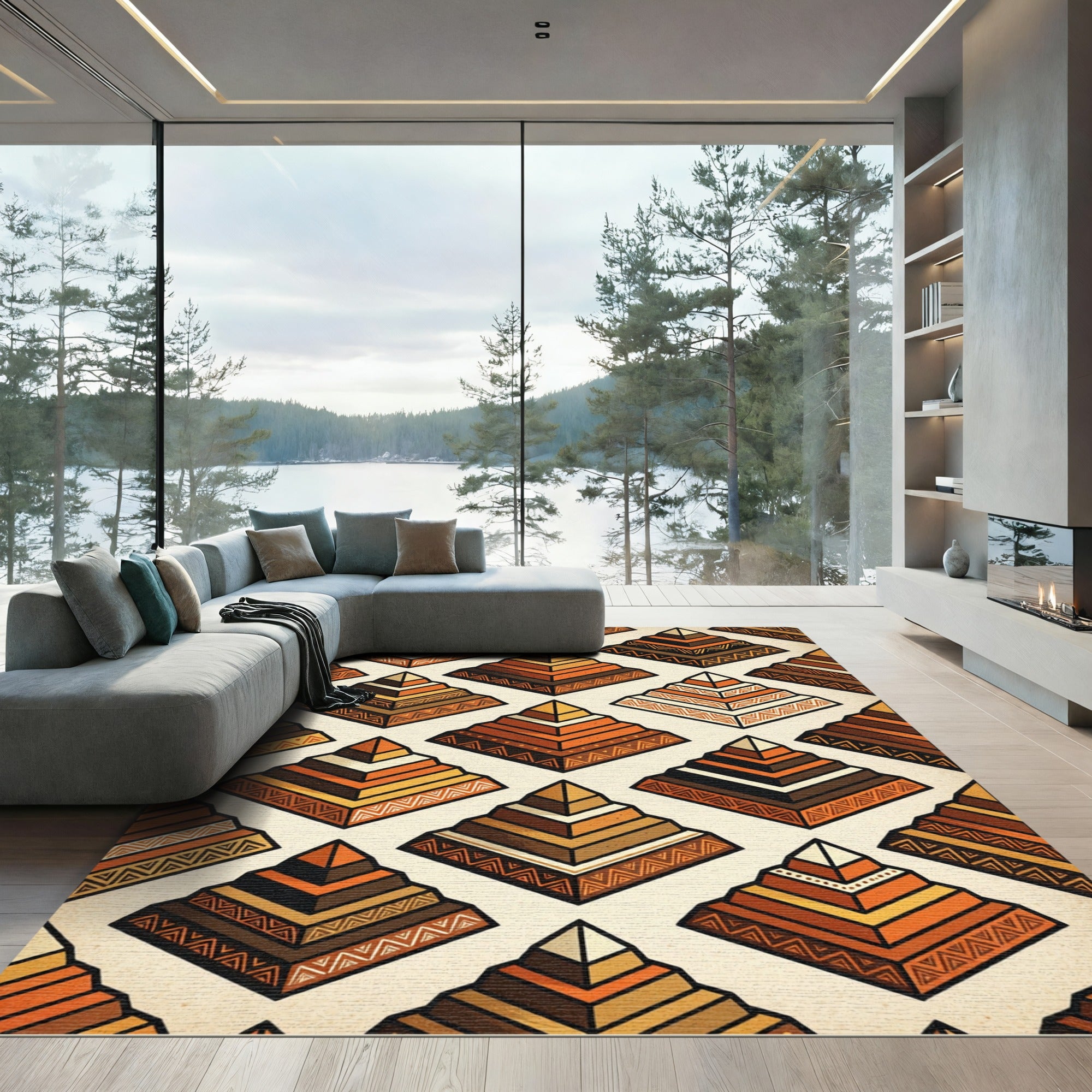 Earthy Tone Layered Pyramid Rug