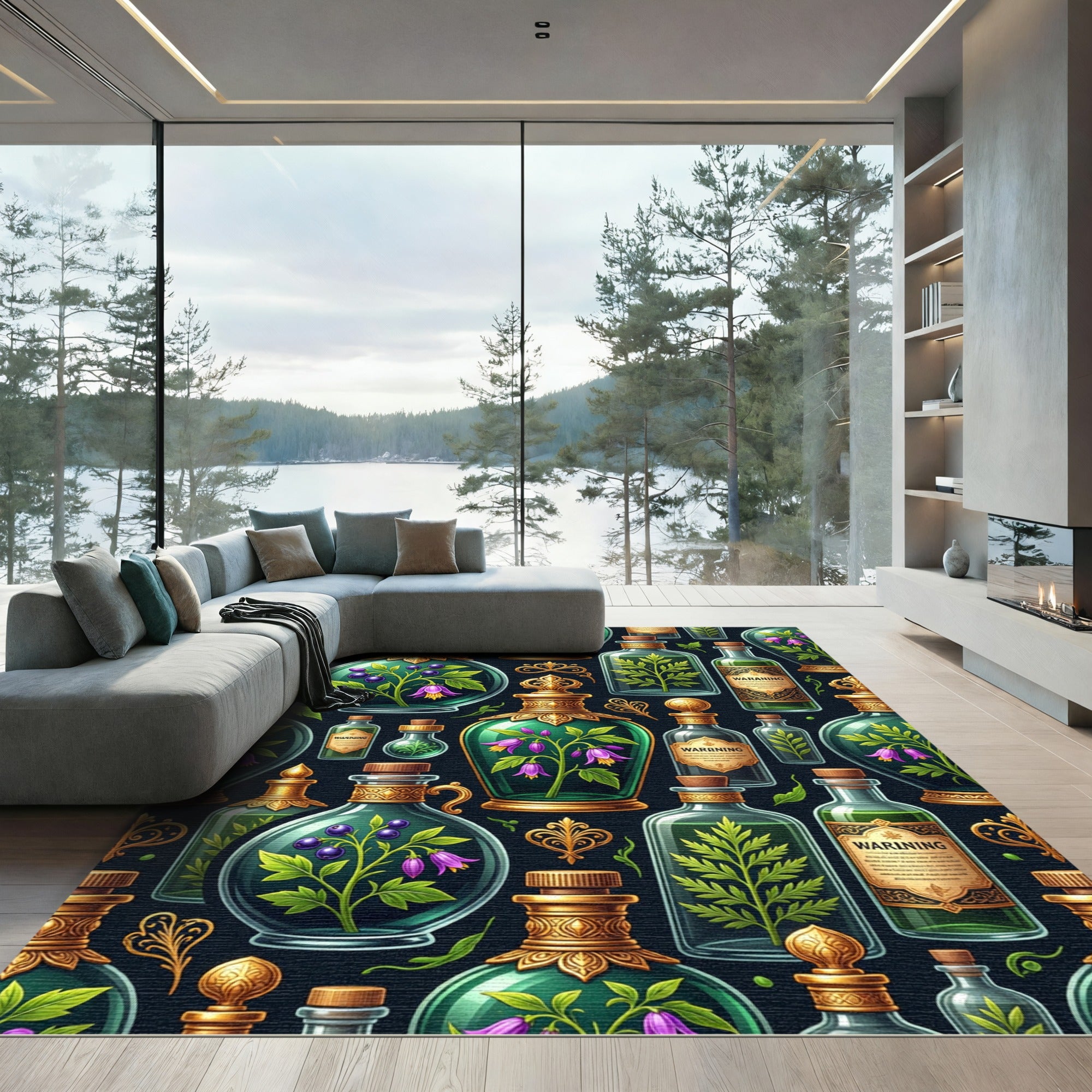 Enchanted Emerald Potion Bottle Illustration Rug