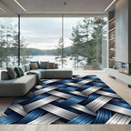 Modern Interwoven Navy and Silver Geometric Rug