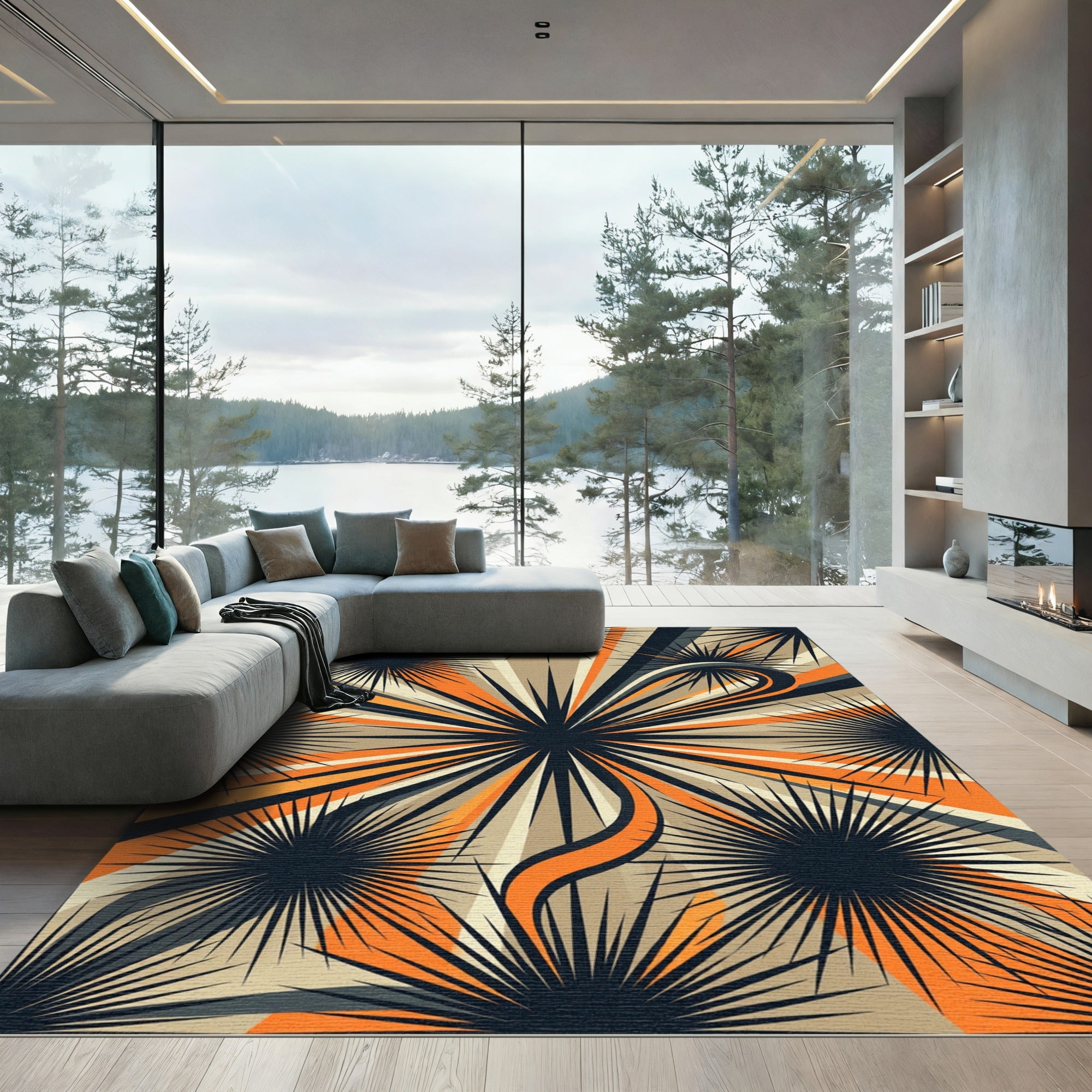 Mid Century Radial Burst Sunburst Rug