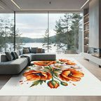 Vibrant Orange White Poppy Bouquet Rug
