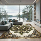 Ornate Sage Green Ivory Floral Medallion Rug