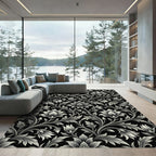 Monochromatic Black Floral Vine Rug