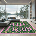 Pink Botanical Alphabet Green Rug