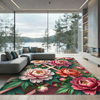 Pink Coral Peony Blossom Garden Rug