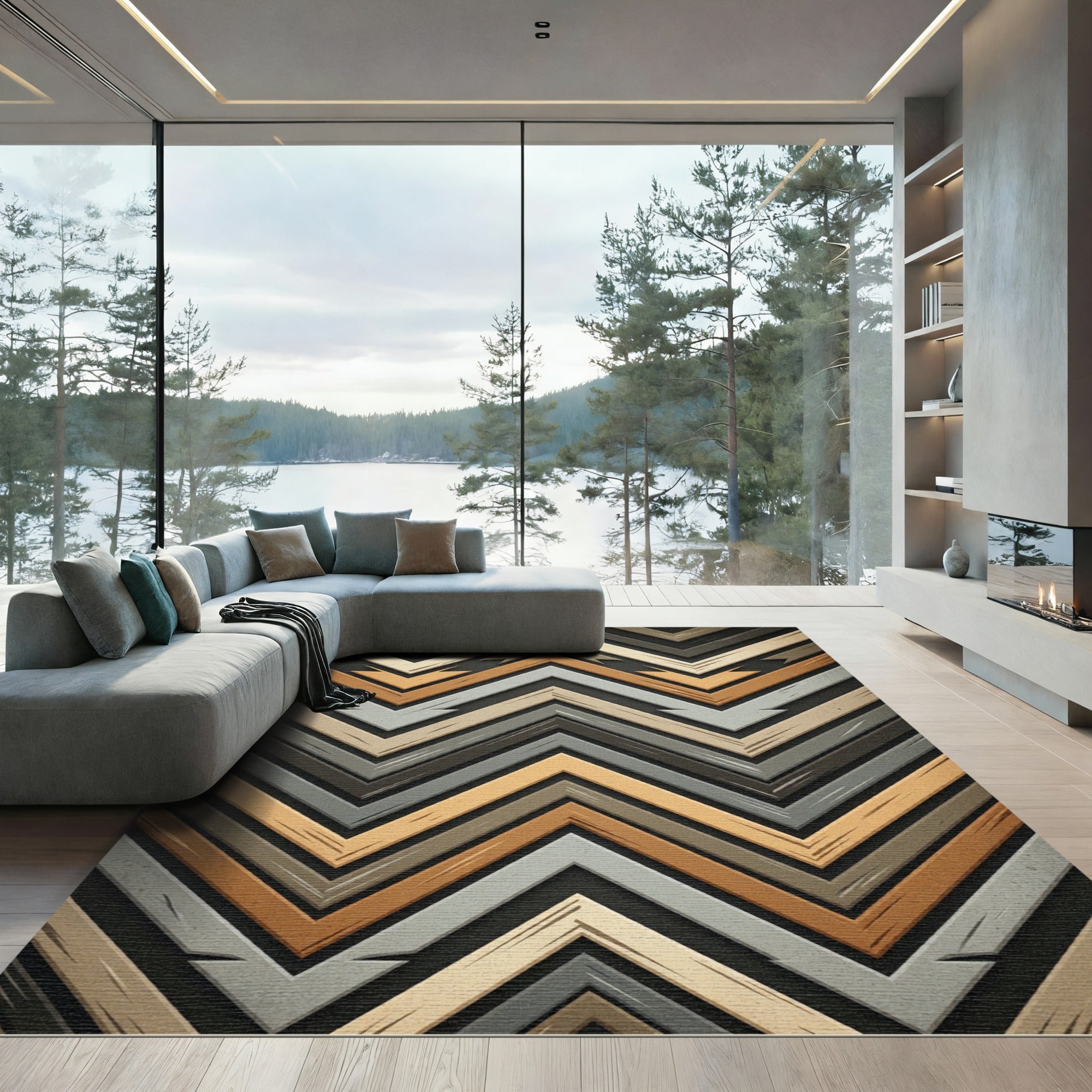 Modern Neutral Chevron Earth Tone Rug