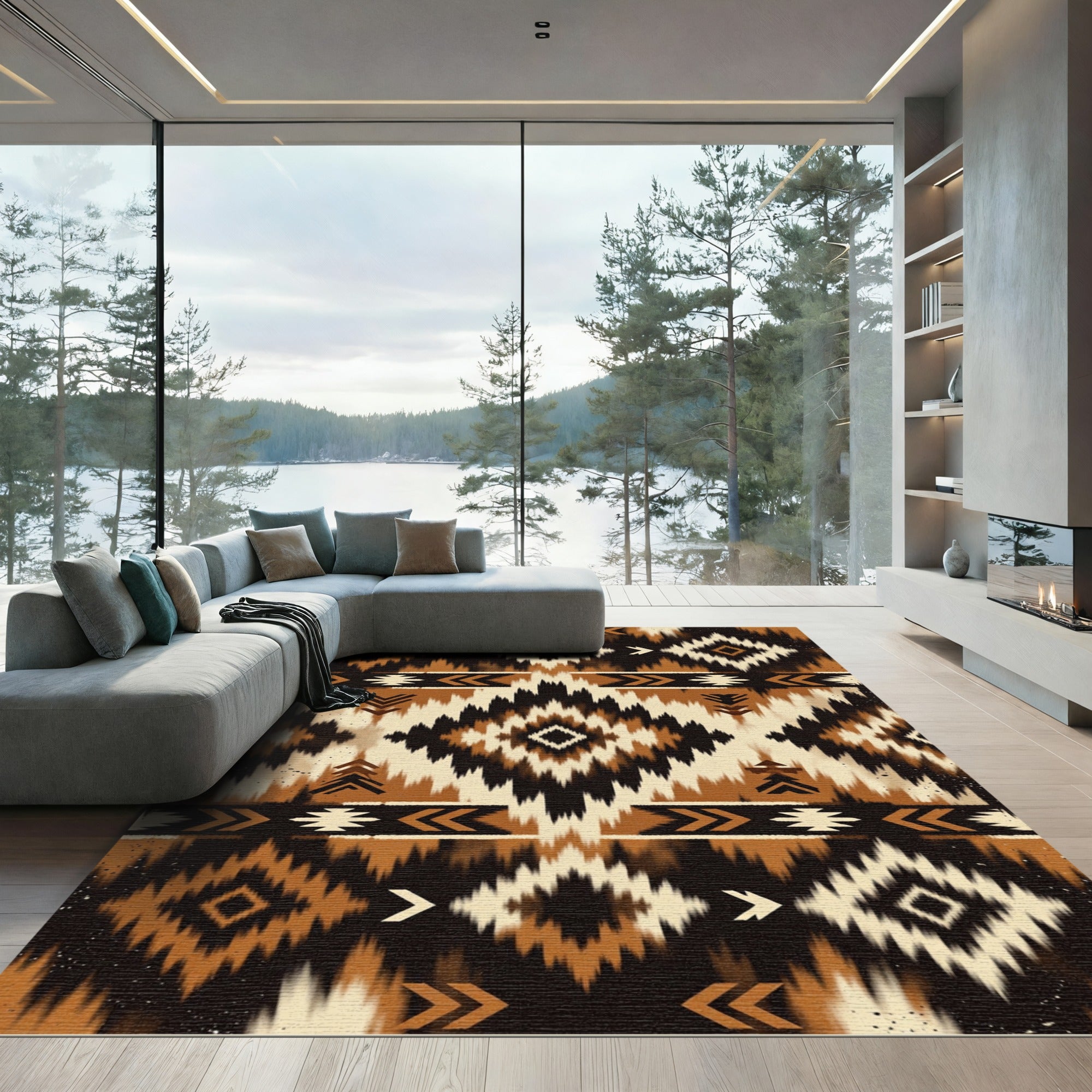 Earthy Brown Southwest Geometric Diamond Rug