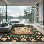 Rustic Wood Grain Paw Print Illustration Rug