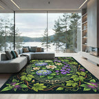 Vintage Botanical Hydrangea Vine Oval Focal Rug