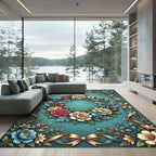 Floral Wreath with Golden Bows Rug