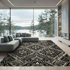 Antique Black and Cream Damask Rug