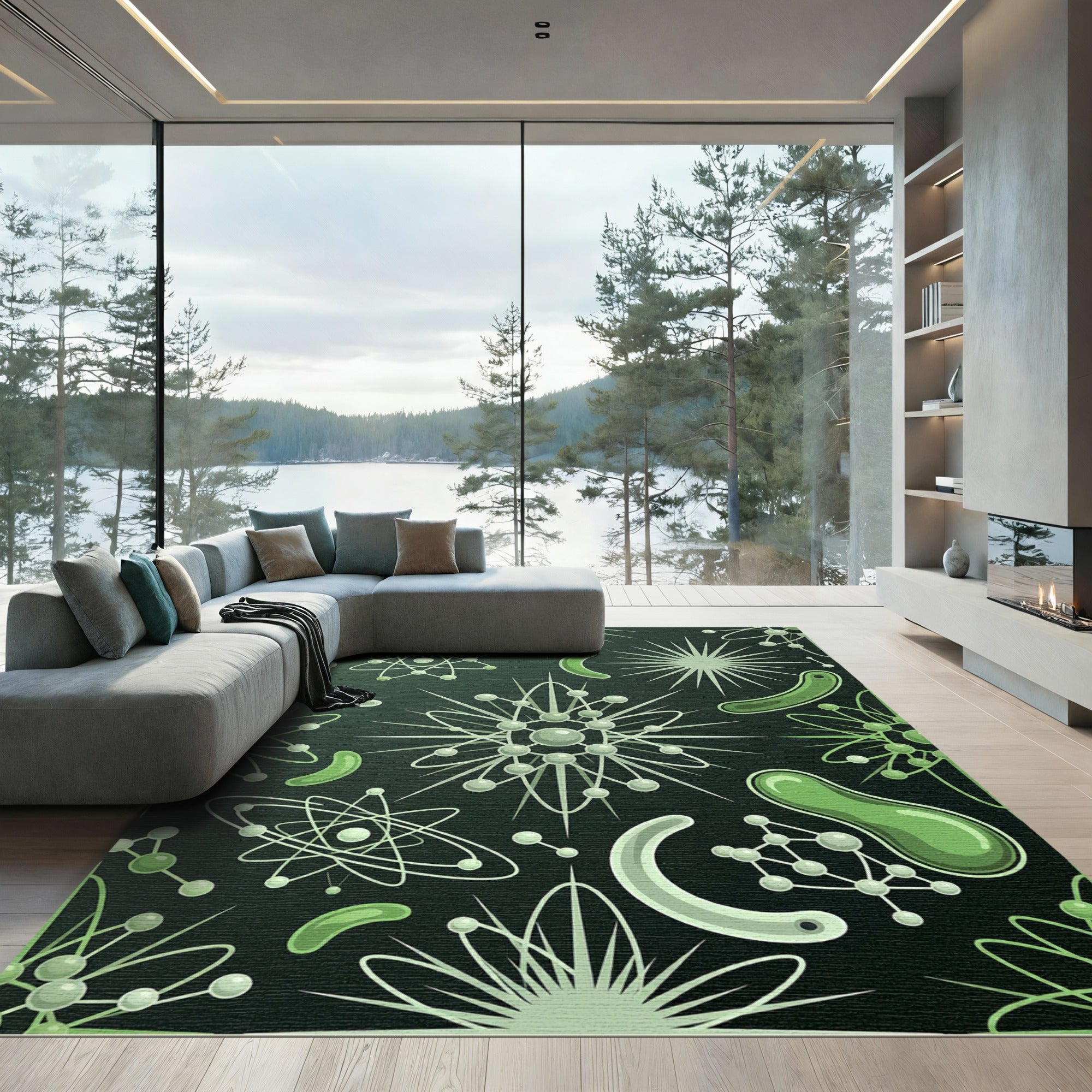 Green Microscopic Cell Organic Forms Rug