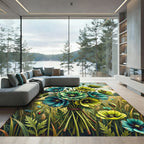 Teal and Lime Poppies Floral Bouquet Rug