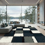 Monochrome Cracked Tile Checkered Rug