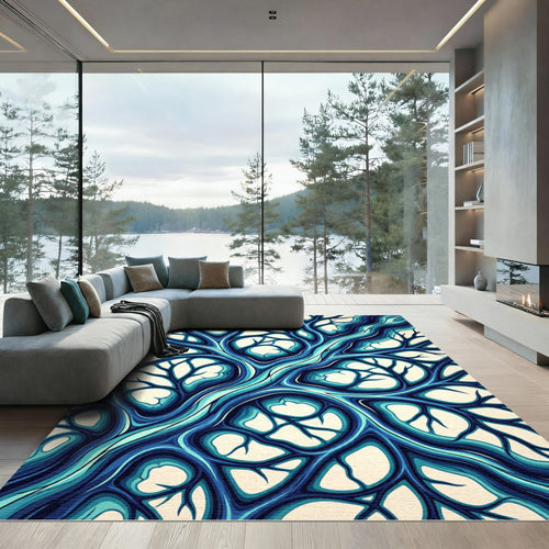 Abstract Blue Organic Flow Rug