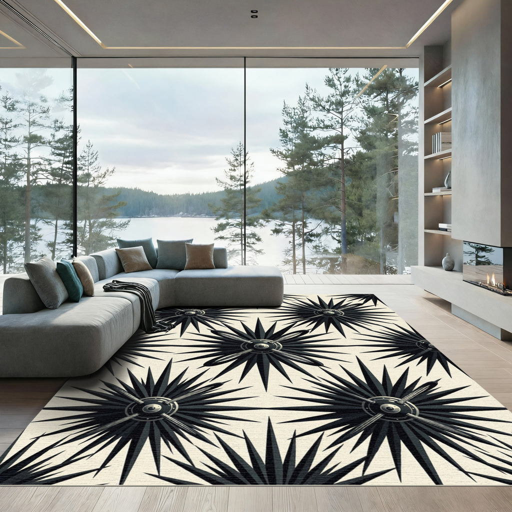 Monochromatic Spiky Starburst Radial Rug
