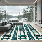 Teal Striped Ladder Geometric Abstract Rug