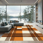 Autumn Plaid Orange Brown Cream Rug