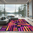 Vibrant Sunset Intersecting Linear Geometric Rug
