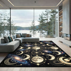 Celestial Lunar Phases Galaxy Gold Art Rug