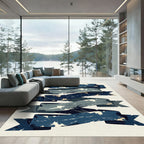 Distressed Navy Blue Wavy Ribbon Graphic Rug
