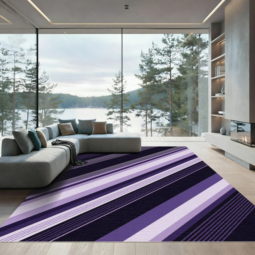 Modern Purple Diagonal Stripe Rug