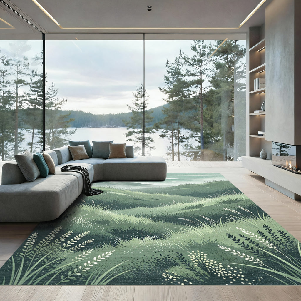 Misty Green Hillside Meadow Rug