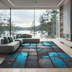 Blue Rust Metal Plate Composition Rug