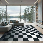 Wavy Black and White Checkered Rug