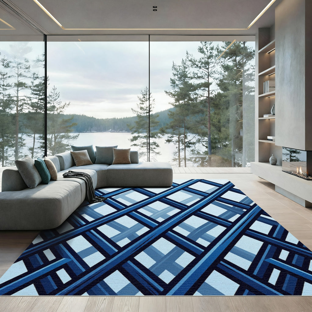 Deep Blue Intersecting Lattice Rug