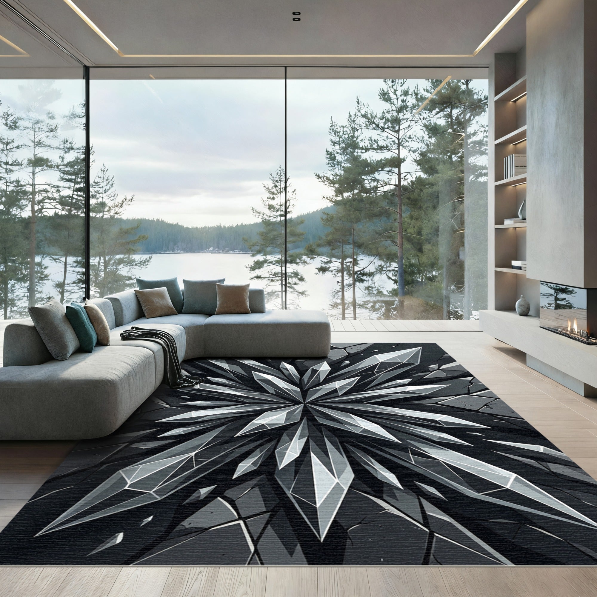 Sharp Crystal Facet Explosion Rug