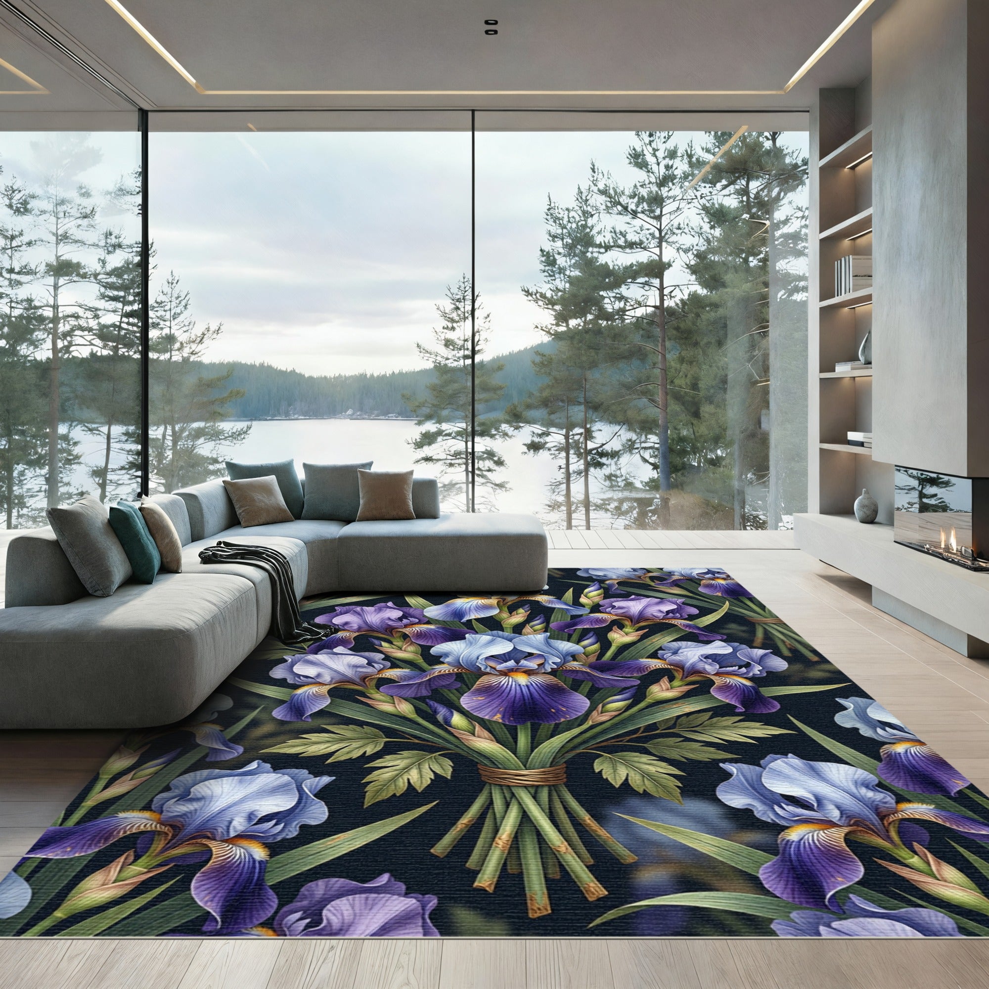 Purple Blue Iris Floral Bouquet Rug