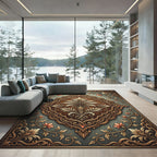 Ornate Golden Foliage Bronzed Slate Medallion Rug