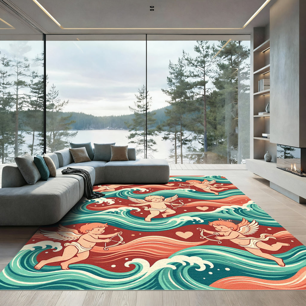 Retro Crimson Cupid Waves Rug
